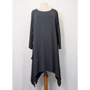 Style World Kauai Island Dress Gray Black Stripe Asymmetrical Hem Misses Size L